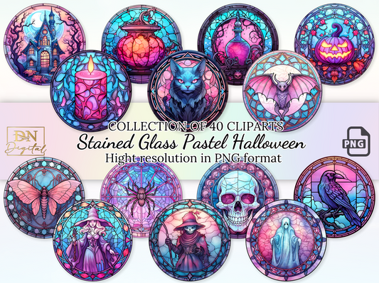 40 Stained Glass Pastel Halloween Clipart Mega Collection