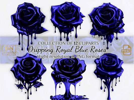 Dripping Royal Blue Roses Clipart Collection