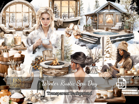 46 Watercolor Winter Rustic Spa Day Clipart Collection