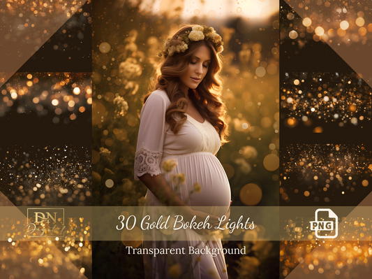 30 Gold Bokeh Lights Overlay/Clipart Collection