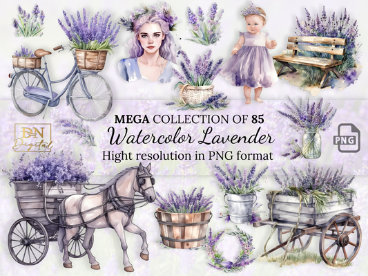 85 Watercolor Lavender Clipart Collection With Free Commercial License