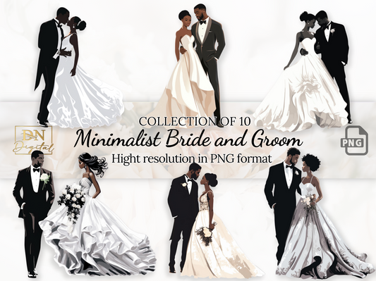 10 Minimalist Bride and Groom Clipart Collection With Free Commercial License