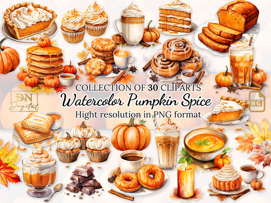 Watercolor Pumpkin Spice Clipart Collection With For Commercial Use