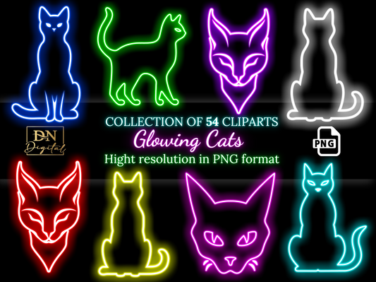 54 Glowing Cats Clipart Collection