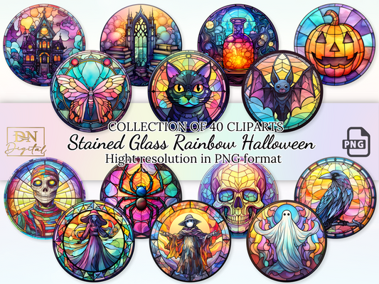 40 Stained Glass Rainbow Halloween Clipart Mega Collection