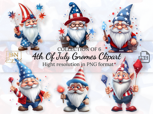 4th of July Gnomes Clipart Collection With Free Commercial License