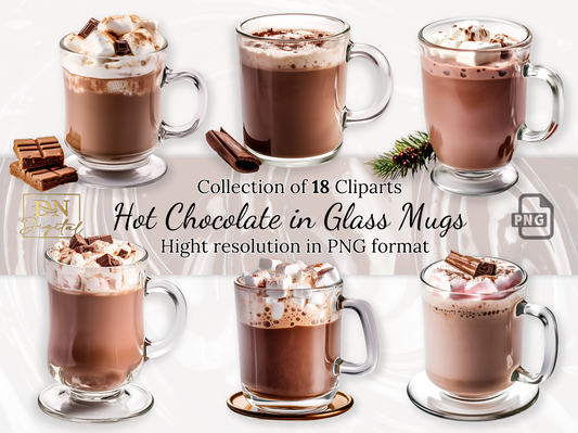 Hot Chocolate in Glass Mugs Clipart Collection