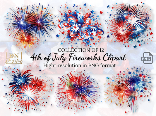 4th of July Fireworks Clipart Collection With Free Commercial License