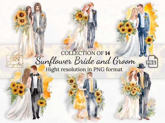 Sunflower Bride and Groom Clipart Collection