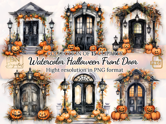 Watercolor Halloween Front Door Clipart Collection For Spooky Designs