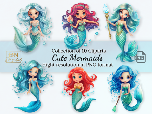 Cute Mermaid Clipart Collection