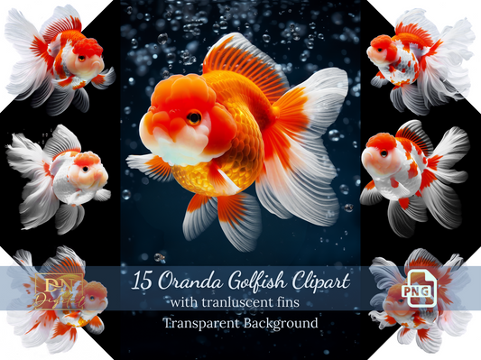 Oranda Fancy Goldfish with Translucent Fins Clipart Collection