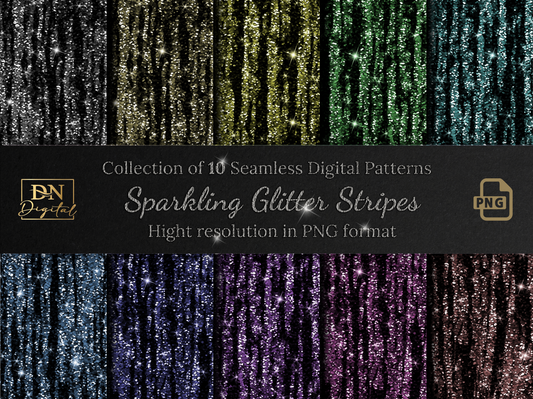 Sparkling Glitter Stripes Seamless Digital Patterns Collection • Seamless Glamour Glitter Stripes Digital Paper