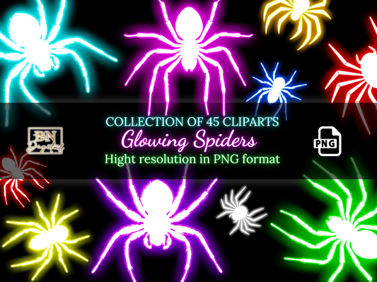 45 Glowing Spiders Clipart Collection