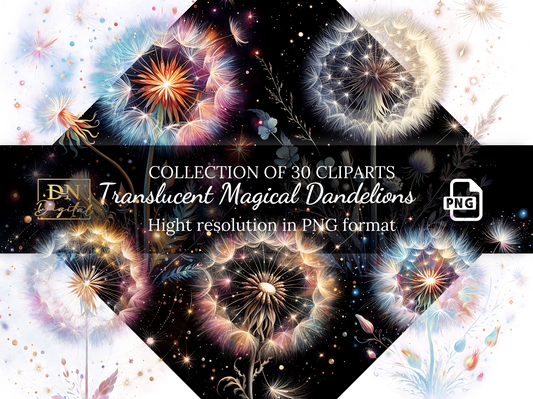 Translucent Magical Dandelions Clipart Collection