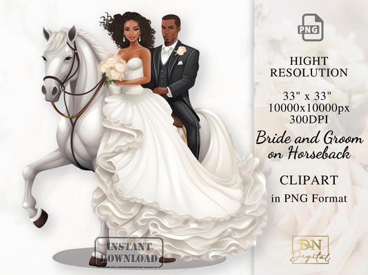 Bride and Groom on Horseback Clipart With Free Commercial License