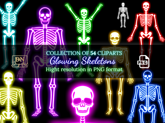 54 Glowing Skeletons Clipart Collection