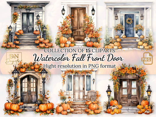 Watercolor Fall Front Door Clipart Collection For Seasonal Warmth