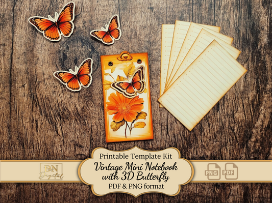 Vintage Fall Mini Notebook with 3D Butterfly Template