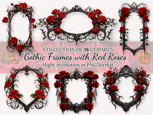 Gothic Frames with Red Roses Clipart Collection