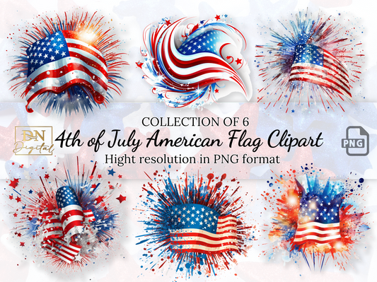 4th of July American Flag Clipart Collection With Free Commercial License