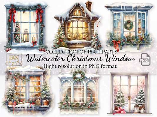 18 Watercolor Christmas Window Clipart Collection For Festive Delights