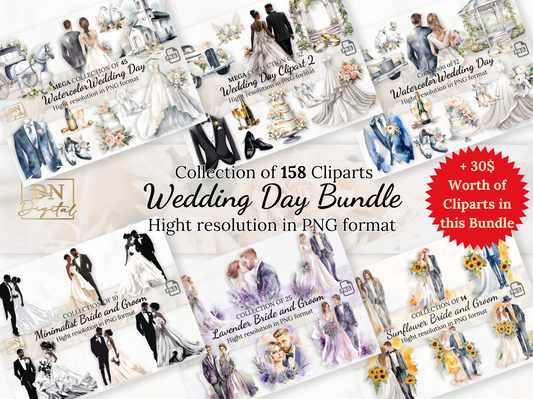 158 Wedding Day Clipart Bundle With Free Commercial License