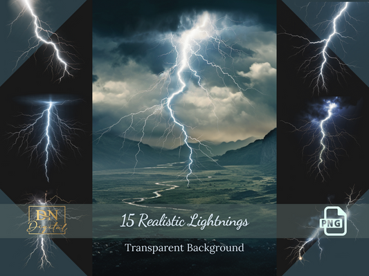 Realistic Lightning Overlays Clipart Collection