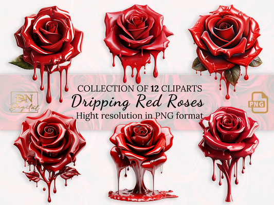 Dripping Red Roses Clipart Collection