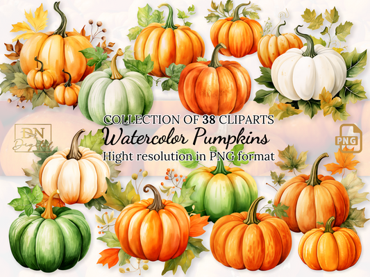 Watercolor Pumpkins Clipart Collection With Free Commercial License