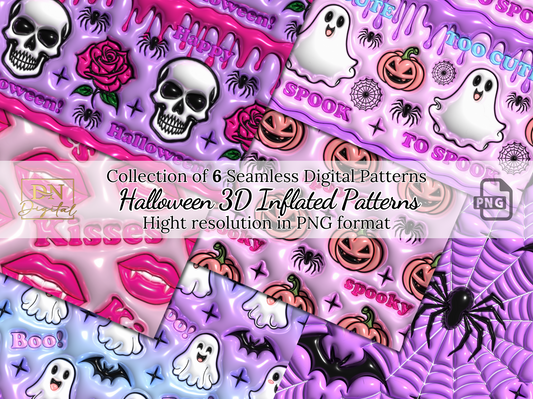 Pastel Halloween 3D Inflated Seamless Patterns Collection