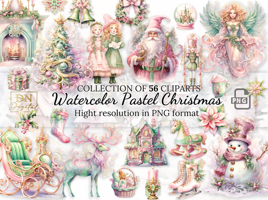 56 Watercolor Pastel Christmas Christmas Clipart Mega Collection