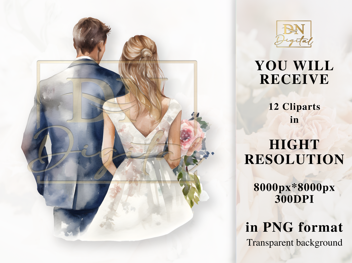 12 Watercolor Wedding Day Clipart Collection With Free Commercial License