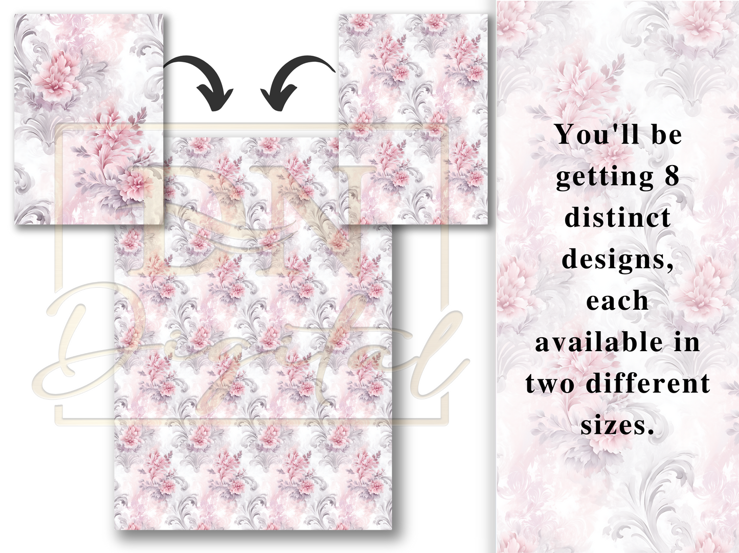 Pink and Silver Damask Seamless Digital Patterns Collection