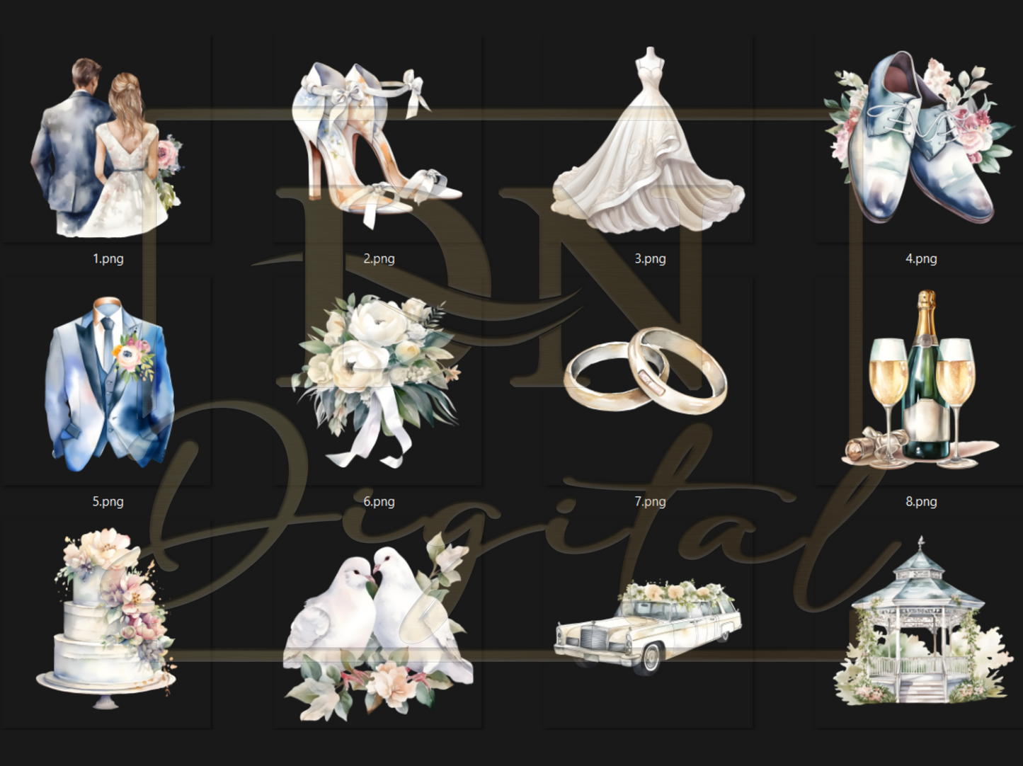 12 Watercolor Wedding Day Clipart Collection With Free Commercial License