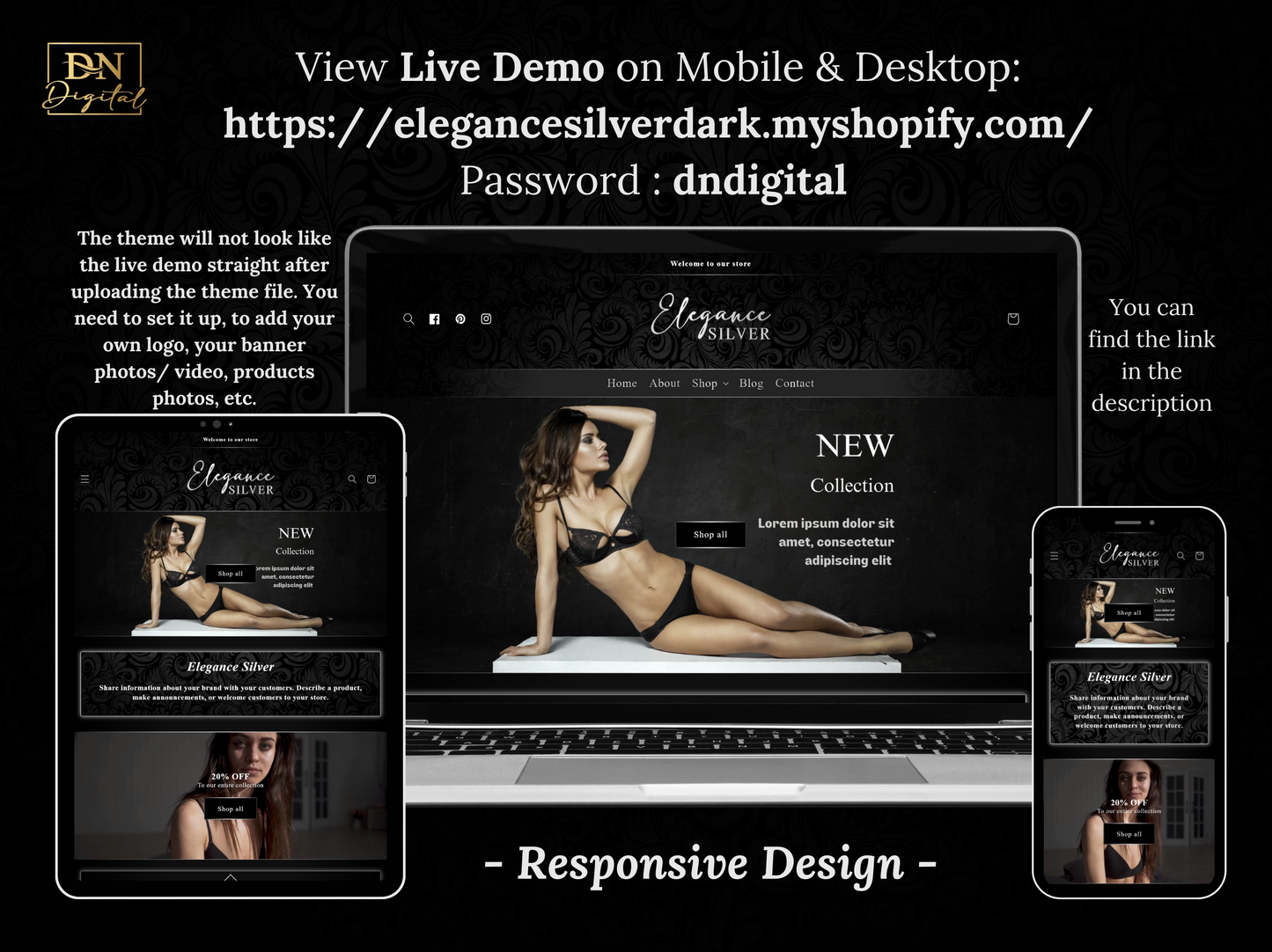 Luxury Shopify 2.0 Premium Theme • Responsive Design • Shopify Website Template • Black & Silver Store Template • Video Banner • Parallax