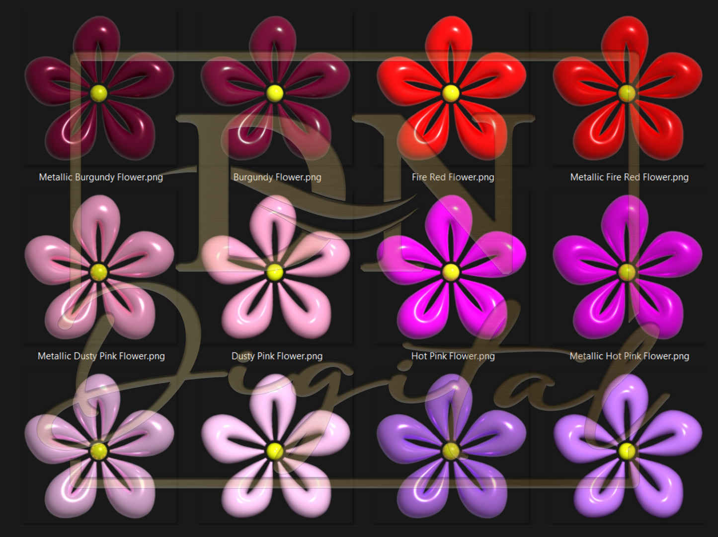 36 Inflated Flowers Clipart Collection