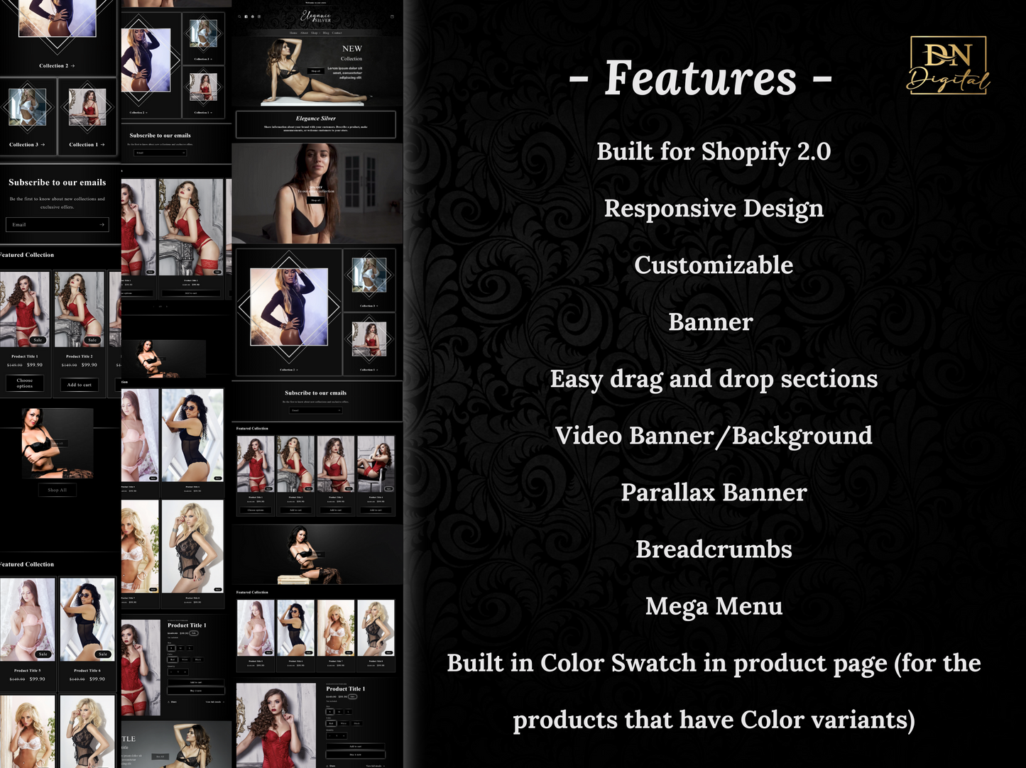 Luxury Shopify 2.0 Premium Theme • Responsive Design • Shopify Website Template • Black & Silver Store Template • Video Banner • Parallax