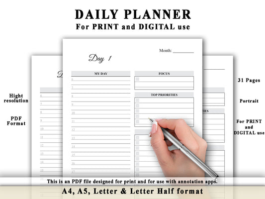 Daily Planner & Tracker - Planner Printable